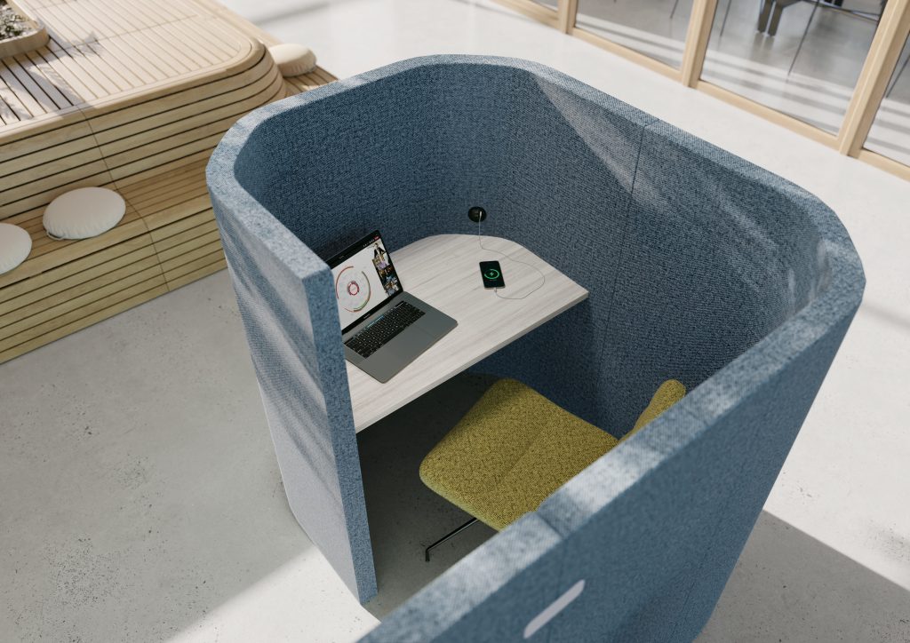 Akustik-Telefonbox für konzentriertes Arbeiten im Hybrid Office, schallgedämmter Einzelarbeitsplatz für moderne Büro- und New-Work-Konzepte in Trier, Konz und Luxemburg