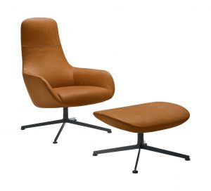 Design-Loungesessel Zanotta 895 mit passendem Hocker für exklusive Büro- und Loungebereiche in Trier, Konz und Luxemburg